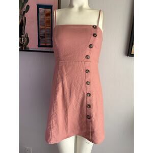 Copper Key Linen Blend Button Front Sundress Dusty Rose XS